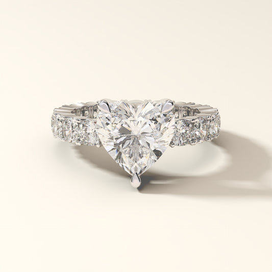 Amora Heart 3.70 carat heart-cut lab-grown diamond ring with pavé band in 18K white gold.