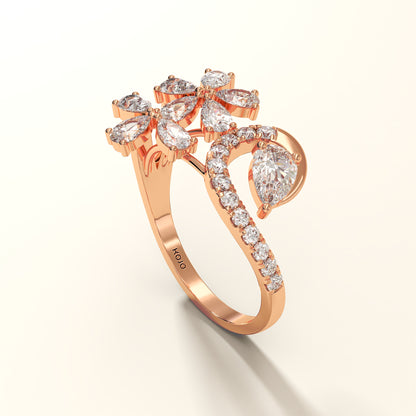 Rose gold ring with diamond accents on a light background