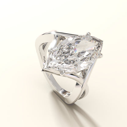side view of marquise cut 8 carat lab grown diamond split shank ring in white gold