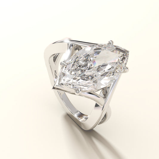 side view of marquise cut 8 carat lab grown diamond split shank ring in white gold