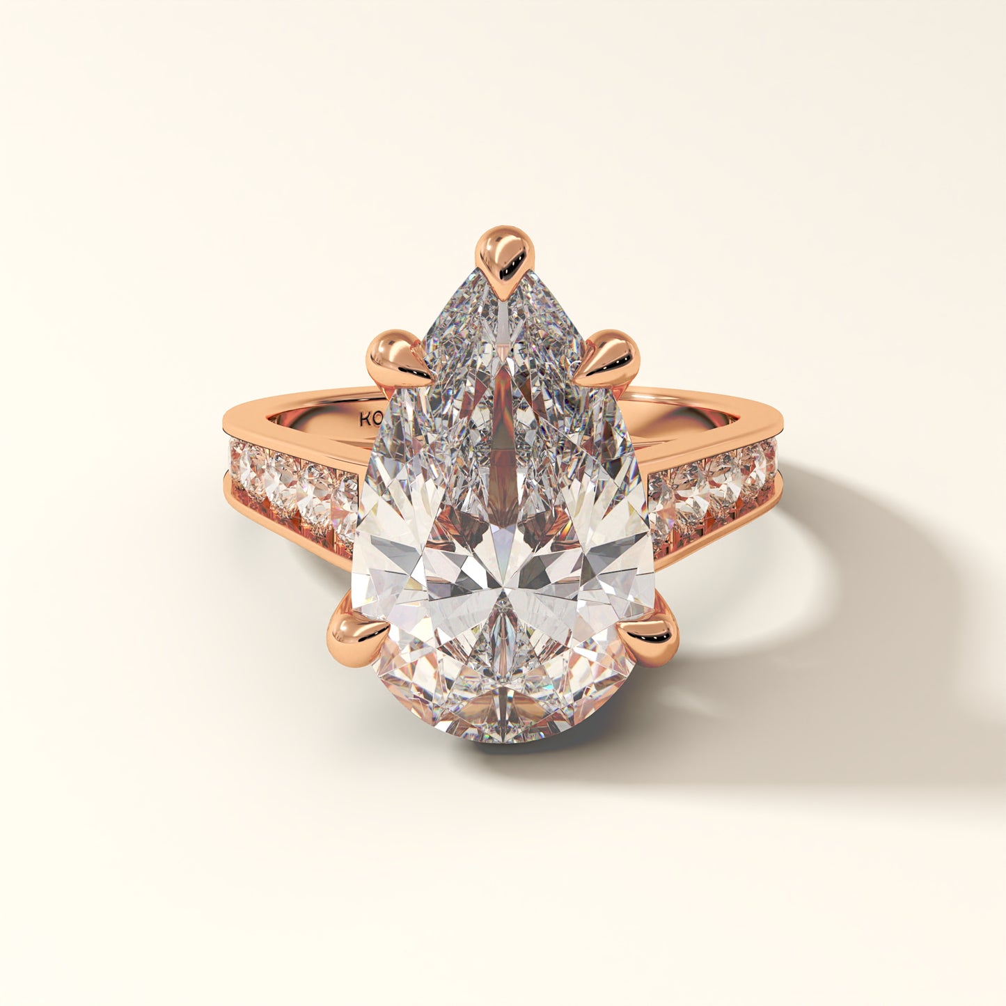 rose gold 6 carat pear cut lab grown diamond ring with pave band