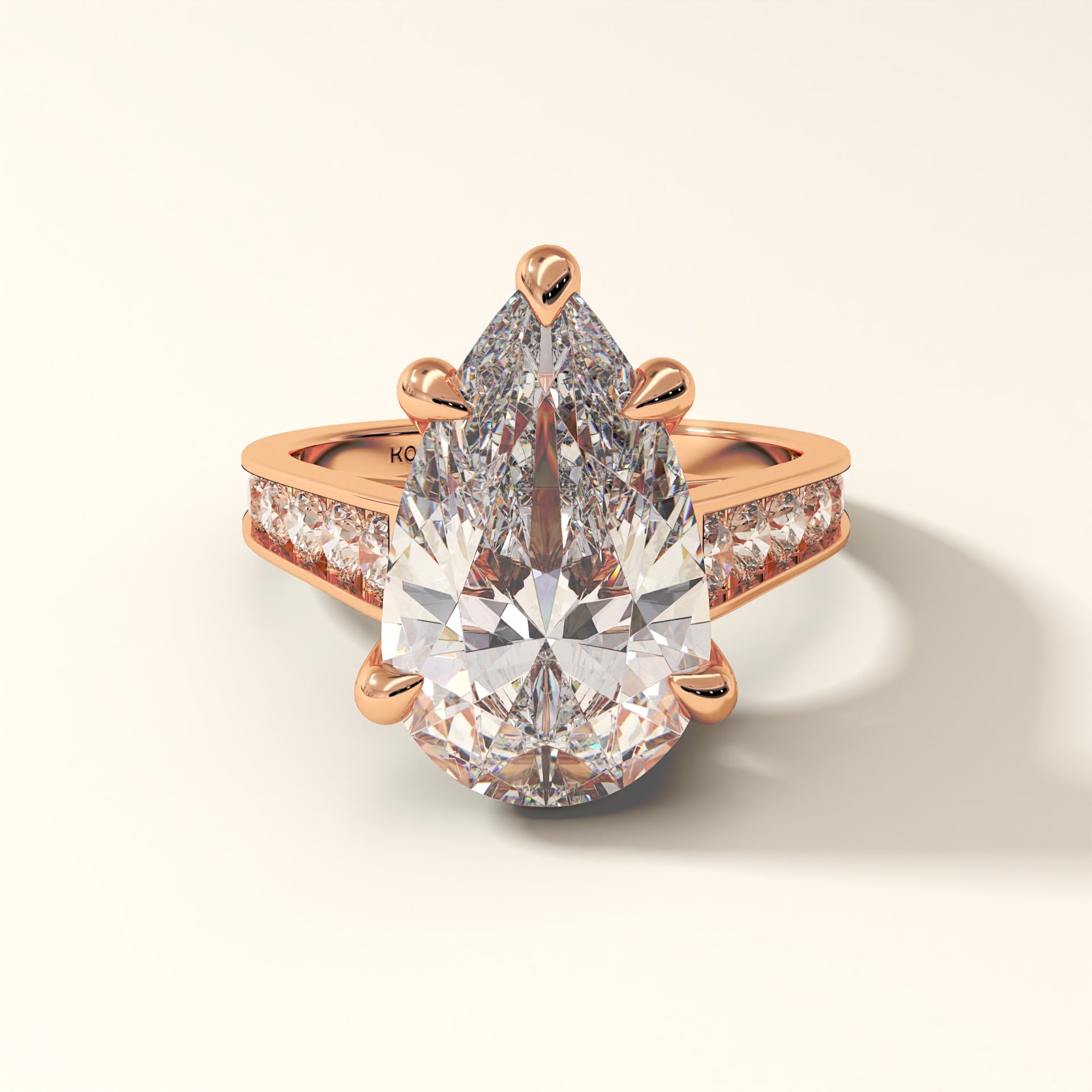 rose gold 6 carat pear cut lab grown diamond ring with pave band