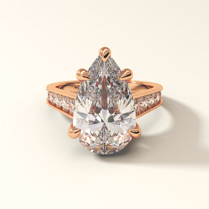 rose gold 6 carat pear cut lab grown diamond ring with pave band
