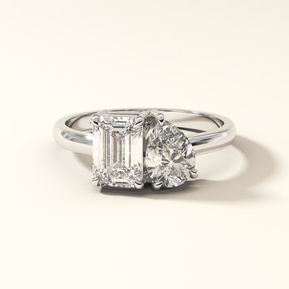 Ecliptica Bond pear and emerald cut lab grown diamond two stone ring