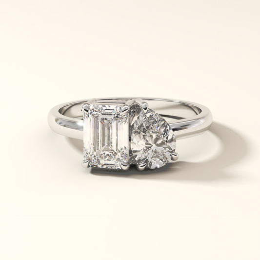 Ecliptica Bond pear and emerald cut lab grown diamond two stone ring