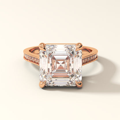 diamond engagement ring solara vertex 6 carat Asscher cut lab grown with pave band in rose gold
